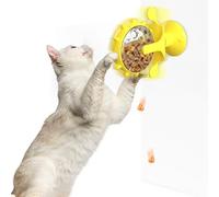Windmill Rotating Cat Food Dispenser Toy with Strong Suction Cup Base, Transparent Puzzle Feeder Interactive Boredom Relief Mental Stimulation Toy for Indoor Cats Solo Play Yellow