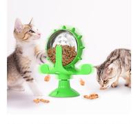 Windmill Rotating Cat Food Dispenser Toy with Strong Suction Cup Base, Transparent Puzzle Feeder Interactive Boredom Relief Mental Stimulation Toy for Indoor Cats Solo Play Green