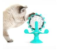 Windmill Rotating Cat Food Dispenser Toy with Strong Suction Cup Base, Transparent Puzzle Feeder Interactive Boredom Relief Mental Stimulation Toy for Indoor Cats Solo Play Blue