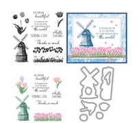 Windmill Stamps and Die Cuts for Card Making Flowers Transparent Silicone Clear Stamp and Metal Cutting Dies Sets for DIY Scrapbooking Paper Crafting Seals Decorative Supplies