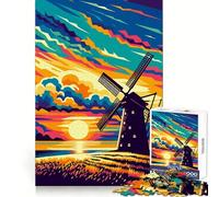 Windmill Sunset Wpap Art 1000 Piece Jigsaw Puzzles Clear Thinking Soft Distraction Precise Edges Meaningful Gift (50x75cm)