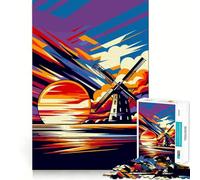 Windmill Sunset Wpap Art 1000 Piece Jigsaw Puzzles Memory Train Fun Smooth Burr Free Surface Entertaining Challenge for Spare Time (50x75cm)