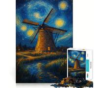 Windmill Under A Starry Night 1000 Piece Puzzle For Adults Problem Solving Toy Professional Grade Cutting Relaxing Indoor Group Activity (50x75cm)