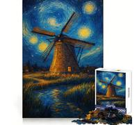 Windmill Under A Starry Night Jigsaw 1000 Pieces for Teenagers Brain Agility Cozy Pastime Secure Join Ideal Xmas Gift (50x75cm)