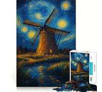 Windmill Under A Starry Night Jigsaw Puzzle1000 Pieces Brain Boosting Play Zero Gap Cozy Indoor Entertainment for All (38x52cm)