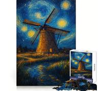 Windmill Under A Starry Night Jigsaw Puzzles 1000 Pieces Think Training Quiet Recreation Defined Edges Heartfelt Gift (38x26cm)
