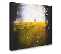 Windmill Upon a Hill in Warwickshire Paint Splash Canvas Print | Gallery Wrapped 30mm Frame Wall Art | 14x14 inches | Ready to Hang | Modern Landscape Picture | Living Room Bedroom Lounge Office