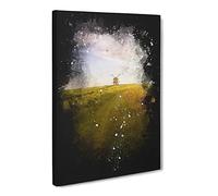 Windmill Upon A Hill In Warwickshire Paint Splash Canvas Print | Gallery Wrapped 30mm Frame Wall Art | 20x14 inches | Ready to Hang | Modern Landscape Picture | Living Room Bedroom Lounge Office