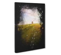 Windmill Upon a Hill in Warwickshire Paint Splash Canvas Print | Gallery Wrapped 30mm Frame Wall Art | 30x20 inches | Ready to Hang | Modern Landscape Picture | Living Room Bedroom Lounge Office