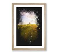Windmill Upon a Hill in Warwickshire Paint Splash Framed Print | A2 Oak Framed Wall Art | Ready to Hang | Modern Nature Picture | Living Room Bedroom Lounge Office