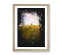 Windmill Upon A Hill In Warwickshire Paint Splash Modern Framed Print | A2 Oak Framed Wall Art | Ready to Hang | Modern Nature Picture | Living Room Bedroom Lounge Office