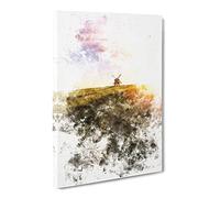 Windmill Upon A Hill In Warwickshire Watercolour Canvas Print | Gallery Wrapped 30mm Frame Wall Art | 20x14 inches | Ready to Hang | Modern Landscape Picture | Living Room Bedroom Lounge Office