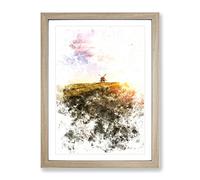 Windmill Upon A Hill In Warwickshire Watercolour Modern Framed Wall Art Print, Ready to Hang Picture for Living Room Bedroom Home Office Décor, Oak A3 (34 x 46 cm)