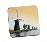 Windmills Along River, Kinderdijk, Holland Single Coaster