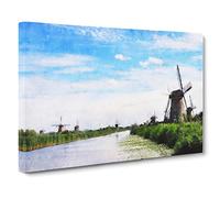 Windmills In Holland Painting Modern Art Canvas Wall Art Print Ready to Hang, Framed Picture for Living Room Bedroom Home Office Décor, 30x20 Inch (76x50 cm)