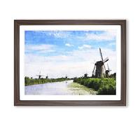 Windmills In Holland Painting Modern Art Framed Wall Art Print, Ready to Hang Picture for Living Room Bedroom Home Office Décor, Walnut A4 (34 x 25 cm)