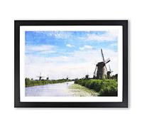 Windmills In Holland Painting Modern Art Framed Wall Art Print, Ready to Hang Picture for Living Room Bedroom Home Office Décor, Black A3 (46 x 34 cm)