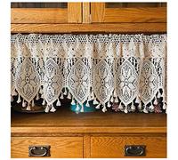 Windmilne Bohemian Tassel Short Curtains,Crochet Hollow Cotton Half Curtains, Shabby Chic Lace Curtains,Cafe Curtains (Beige W240xH90cm/87x12in)