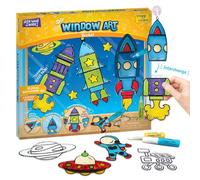 Window Art - Rocket - 16 Pieces Glass Painting Set - Astronaut, Rover, Space Designs - Craft Kit for Boys & Girls 5 Years & Above, Multicolor
