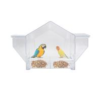 Window Bird Feeding Station - Ergonomic Clear Acrylic Squirrel Proof Feeder, 13.39x8.07x4.09 in Flexible Mount Pet Food Organizer, Double Compartment Large Capacity Storage, Macaws Parrot Bird Tray
