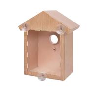 Window Bird for Outside with Strong Suction Cup and Lanyard - See Through Upgraded Wooden Birdhouse Outdoors,Bird Transparent Design for Easy Observation, for Kids Hpz574 (Brown, 14x10x21.8cm)