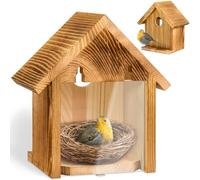 Window Bird Houses for Outside with 2 Powerful Hooks, Clear Window Bird House for Viewing Inside, Hanging Wooden Birdhouses to Paint for Outdoors, Bird Nesting Box for Bluebird Finch Chickadee