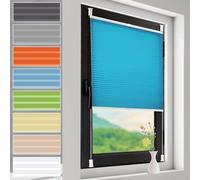 Window Blinds No Drilling, 90 x 90 cm No Drill Blinds Easy Fit No Drill Blinds Pleated Shade with White Guide Rail for Bedroom,Kitchen,Bathroom, Blue