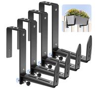 Window Box Brackets, Adjustable Planter Box Brackets, Heavy Duty Iron Flower Box Bracket for Deck Railing with Upgraded Bottom Support - Ideal for Balconies, Fences, and Gardens (4 Pack)