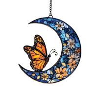 Window Butterfly Sun Catcher, Butterfly and Flower Moon Suncatcher - Monarch Butterfly and Flower Moon Garden Suncatcher Acrylic Ornament, Crafts, Artistic Pendant for Wall, Garden