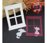 Window Cat Dies for Card Making，Window Cat Cutting Dies Cut Stencils for DIY Scrapbooking Photo Album Decorative Embossing Paper Dies for Card Making Templated+Cute Brooch Pin