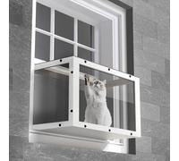 Window Cat Perch Catio, Wood Cat Window Box, Window Catio for Indoor Cats. Suitable Single Hanging Window with an Inner Diameter of The Window Frame with A Net Opening Width of 24-35 in（White）
