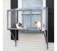 Window Cat Perch Catio, Wood Window Box for Indoor Cats. Suitable Single Hanging Window，Catio Outdoor Cat Enclosure Window Perch for Sunbathing, Napping, Overlooking Hammock