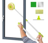 Window Cleaner, 2-In-1 U-Shaped Window Squeegee, with Adjustable Sponge Head and Squeegee, Cleaner Extending Handle Wash Cleaning Tool, for High Floor Window Mirrors Doors Cleaning