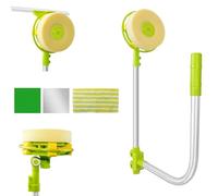 Window Cleaner, 2 in 1 Window Cleaning Tool, U Shaped Telescopic High Rise Window Cleaner Equipment, 60cm-140cm Extendable Pole, Adjustable Sponge Head and Squeegees Kit for Office, Cars and Bathroom