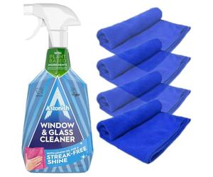 Window Cleaner Spray & Glass Cleaner - Astonish Window and Glass Cleaner with 4 Microfibre Cloths, Streak Free Window & Mirror Cleaning Kit
