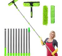 Window Cleaner Squeegee 15ft, 2 in 1 Rotatable Tool Kit with Extension Rods for Indoor and Outdoor Washing