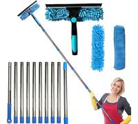 Window Cleaner Squeegee 15ft, 2 in 1 Rotatable Tool Kit with Extension Rods for Indoor and Outdoor Washing