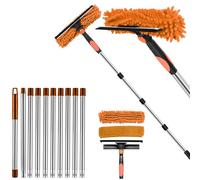 Window Cleaner Squeegee, 4.3m Telescopic Window Squeegee Cleaning Kit, Window Cleaning Equipment With Silicon Squeegee & Microfiber Scrubber,Shower Squeegee For Glass,Car,Floor,Wall(Orange)