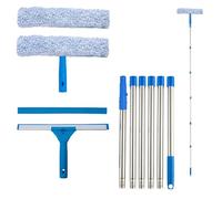 Window Cleaner Tool with Long Handle, 2M Window Cleaning Equipment, Window Washing Squeegee and Microfiber Scrubber Cleaning Kit for Home Shower Glass Mirror Door Car
