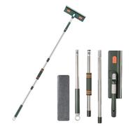 Window Cleaner with Long Handle(57IN), Glass Cleaner Tool with 180° rotating Silicone Squeegee & Microfiber Scrubber, Window Cleaning Kit for Shower Glass Mirror Door Car and Outdoor