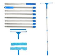 Window Cleaner with Long-Handled Rod 2.8m, Long Handle Glass Scraper Cleaning Tool Kit with Replaceable Cloth and Scraper, Expandable Window Cleaning Scraper and Scrubber for Home Car Window Glass