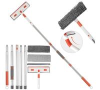 Window Cleaning Equipment, 206cm Super Long Handle Window Cleaning Brush Extendable, 3 in 1 Wall Cleaner with Squeegee, Microfiber Brush & Duster for Home Indoor Outdoor Mirror Car Windshield