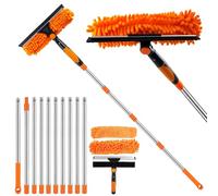 Window Cleaning Equipment, 4.5M Telescopic Window Cleaner Tool with Silicon Scraper and Microfiber Pad, Professional Window Squeegee Cleaner Kit for Indoor/Outdoor High Window (Orange)