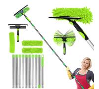 Window Cleaning Equipment, 4.5m Telescopic Window Squeegee Glass Cleaner with Silicone Squeegee Scrubber Tool Professional Cleaner Kit for Indoor/Outdoor High Window Car Home