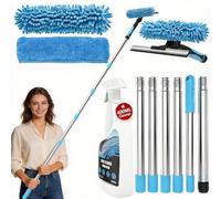 Window Cleaning Equipment Set Includes 400ml Window Cleaner & 2-in-1 Window Squeegee Brush with 79" (2m) Extendable Cleaning Pole, Streak-Free Window Cleaning Kit for Windows, Glass Doors, Mirrors