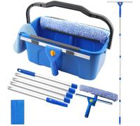 Window Cleaning Equipment, Window Cleaning Kit with 12L Wash Bucket, 14" Window Squeegee, 15" Scrubber, Cleaning Cloth & 76" Long Handle, Window Cleaner Tool for Home Outdoor Office Commercial