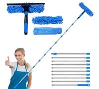 Window Cleaning Equipment, XRCHAA 4.2m Extendable Window Cleaning Pole With Telescopic Long Handle 10 Pole Window Squeegee Cleaner Kit For Indoor/Outdoor High Window, Wall, Car, Home,RV