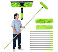 Window Cleaning Equipment, XRCHAA 4.2m Extendable Window Cleaning Pole With Telescopic Long Handle 10 Pole Window Squeegee Cleaner Kit For Indoor/Outdoor High Window, Wall, Car, Home,RV (Green)