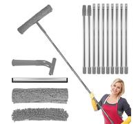 Window Cleaning Kit, 14ft Long Handle Window Cleaner Tool with 10 Extension Pole 2 in 1 Extendable Window Squeegee Cleaning Equipment, Window Cleaning Washer Tools for Home Car Glass