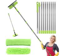 Window Cleaning Kit, 14ft Telescopic Window Cleaner with Extension Poles, 2 in 1 Extendable Window Cleaning Equipment with Long Handle Window Squeegee and Mop for Indoor Outdoor Windows Car Glass